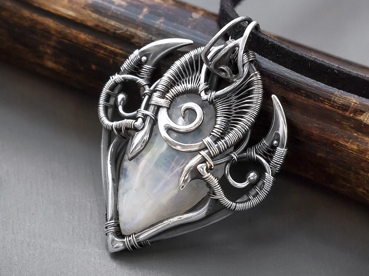 Moonstone silver wire wrapped pendant