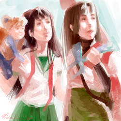 Shippou, Kagome and Sango