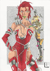 Red Hair Arm Mecha Girl