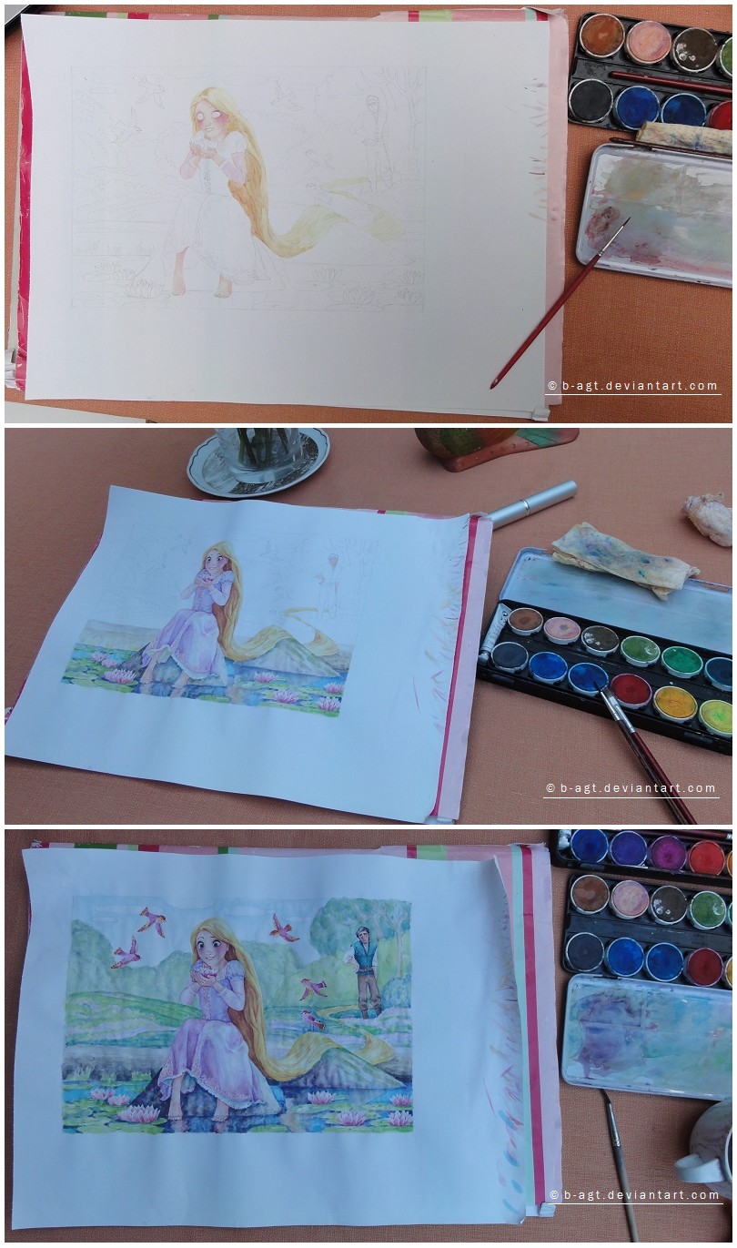 Rapunzel Watercolor WIP