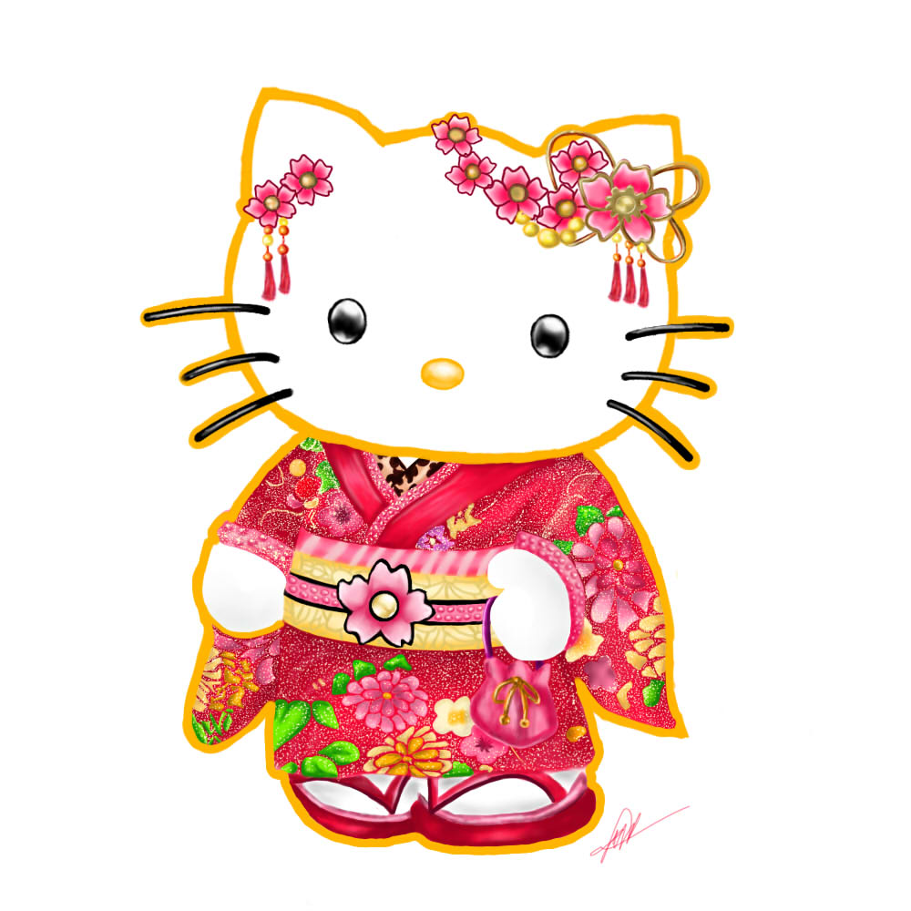 Hello Kitty Wearing a Kimono Painting