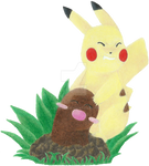 Diglett and Pikachu by LilDezzi