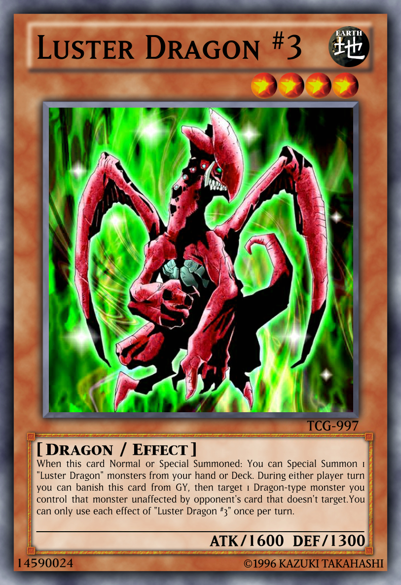 yugioh card luster dragon Fun fact. The asian english mfc dragon's name is luster #2 despite being the original luster dragon. I just found out after i thought i had a rare misprint 1900/1600 Yugioh Cards - Luster Dragon