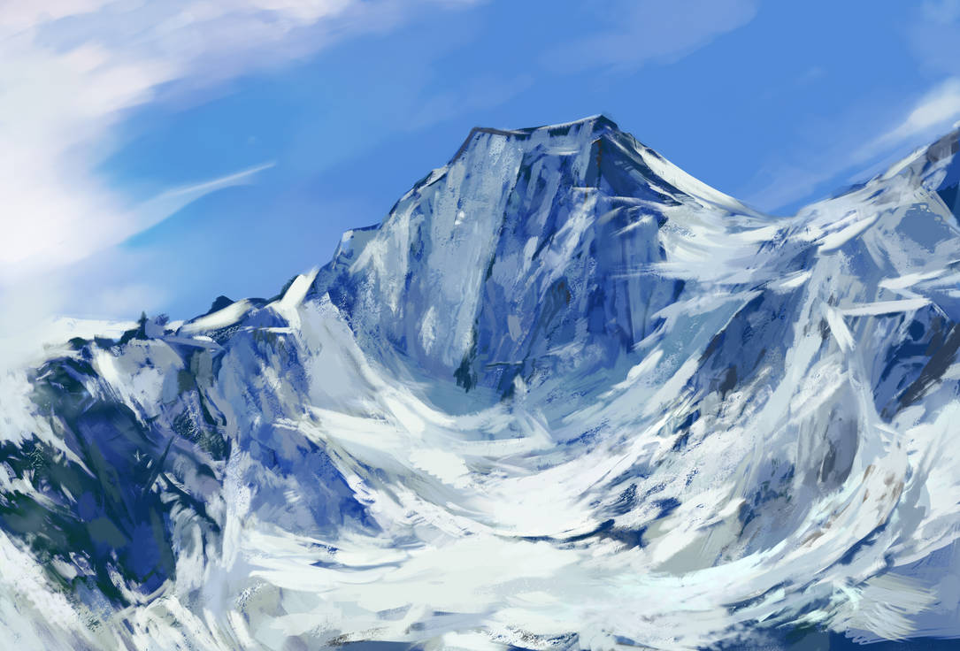 Темно синие вершины гор 1 изрытые. Снежные горы. Снежные горы арт. Горы маслом. Снежные горы картина.