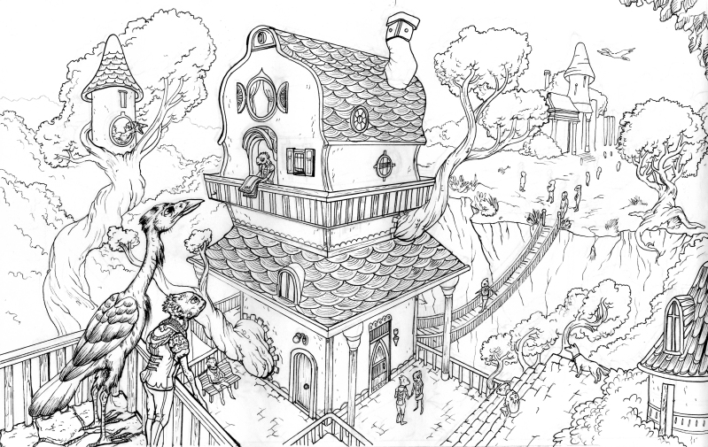 Treehouse Village Line Art