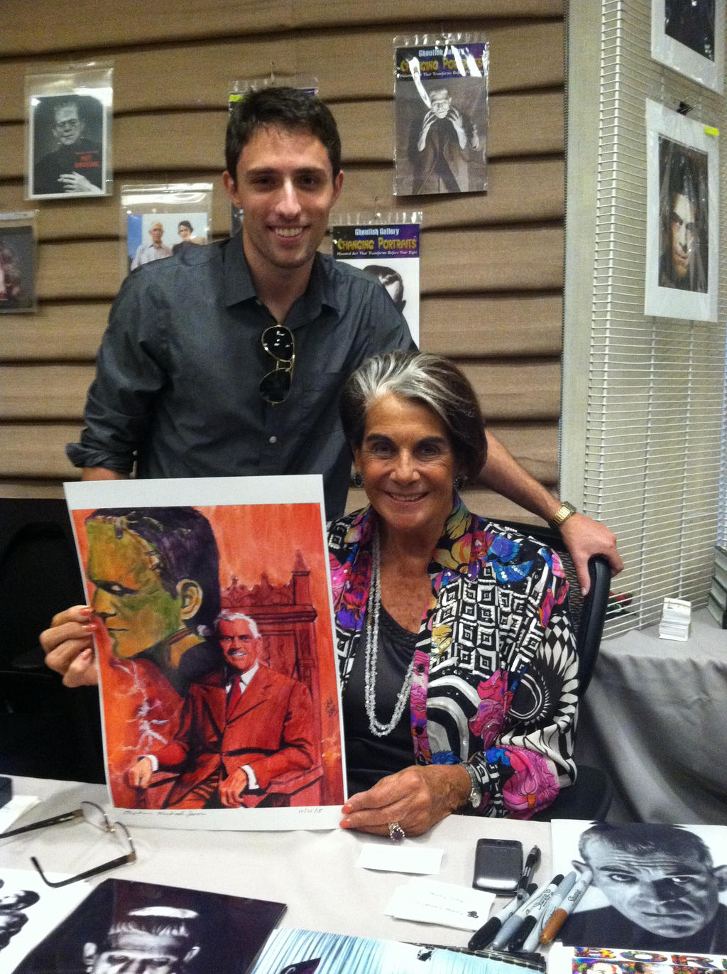 Me with Sara Karloff and my artwork of her dad !