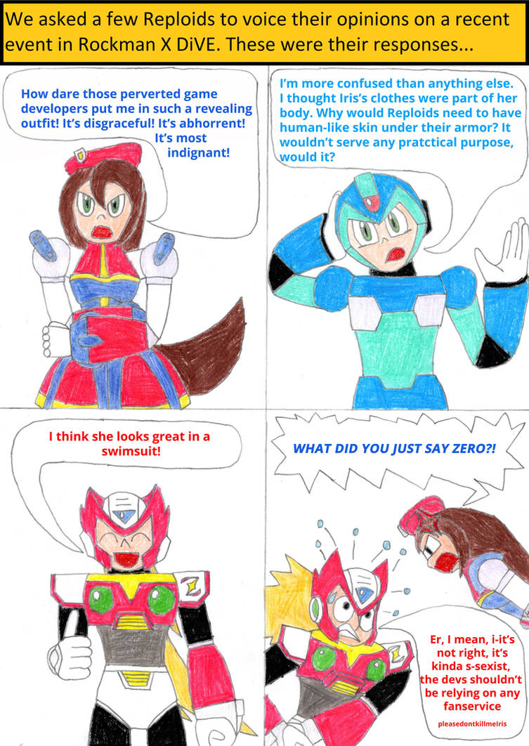 085. Reploids Respond to Swimsuit Iris by ObotPrime on DeviantArt