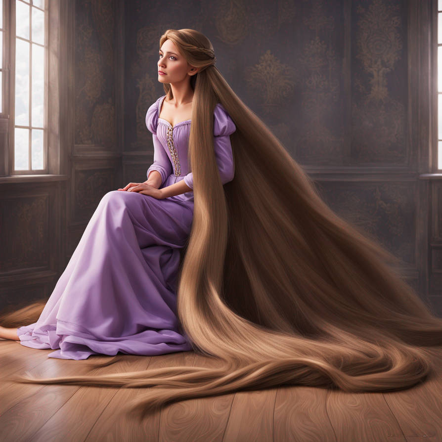 photorealistic Rapunzel woman