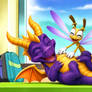 Sparx and Spyro with Ash and Pikachu energy