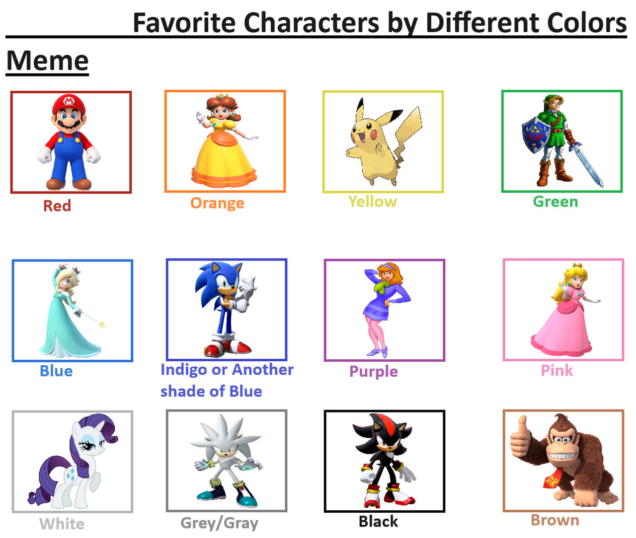 My Favorite Characters by Different Colors by Tara012 on DeviantArt