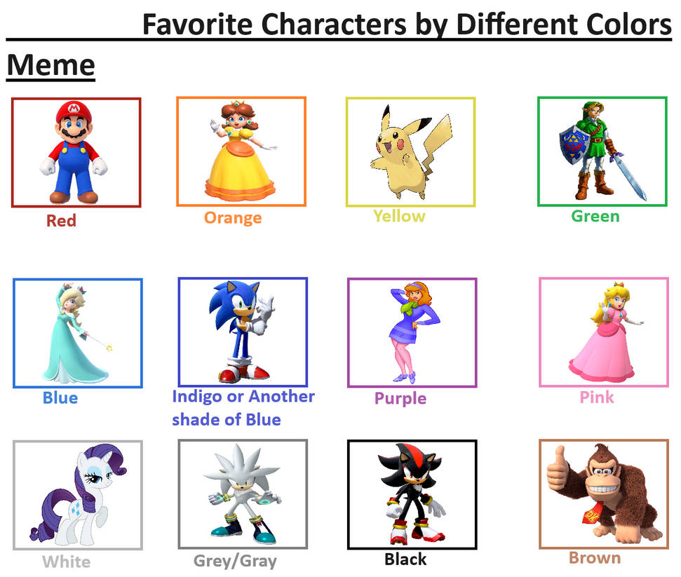 My Favorite Characters by Different Colors by Tara012 on DeviantArt
