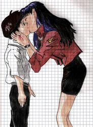 Misato and Shinji kiss