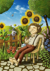 Bilbo In His Garden - coloured