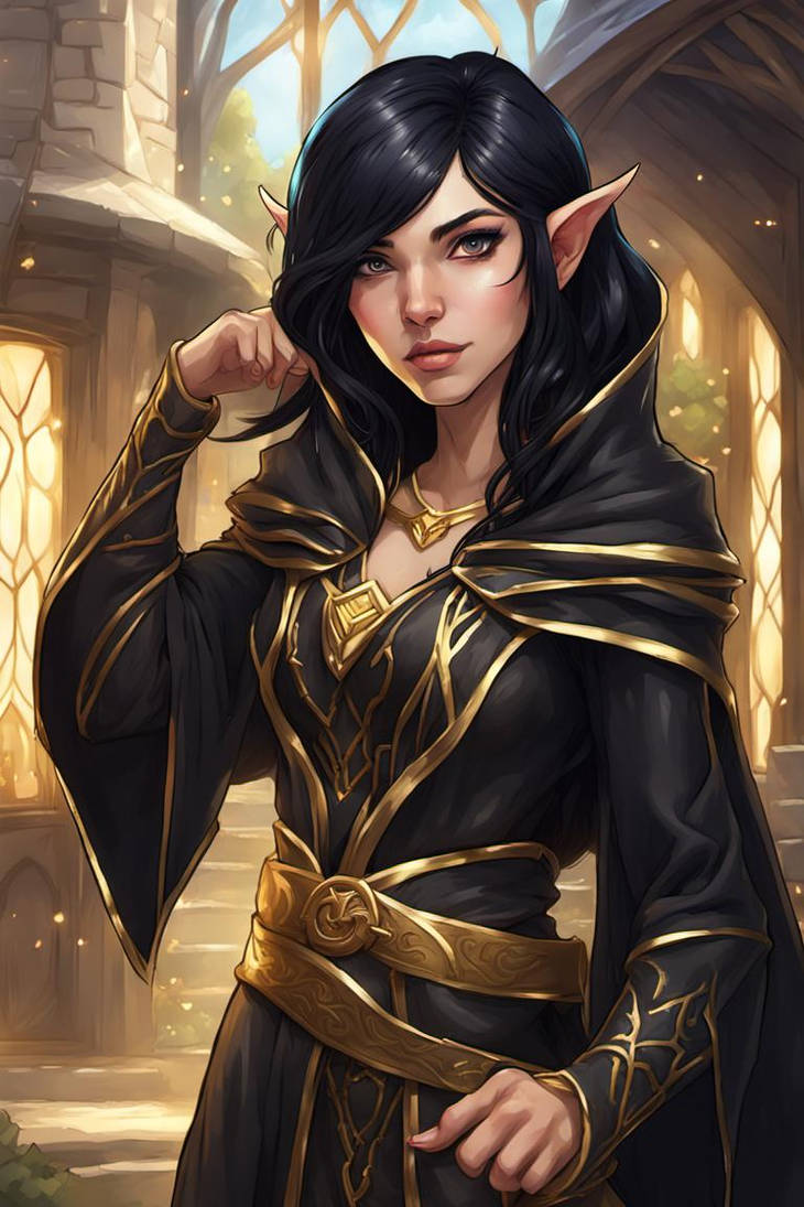 Female Elf Robe Black Hair Female Elf Black Robe Gold Trim by forsaken1171 on DeviantArt