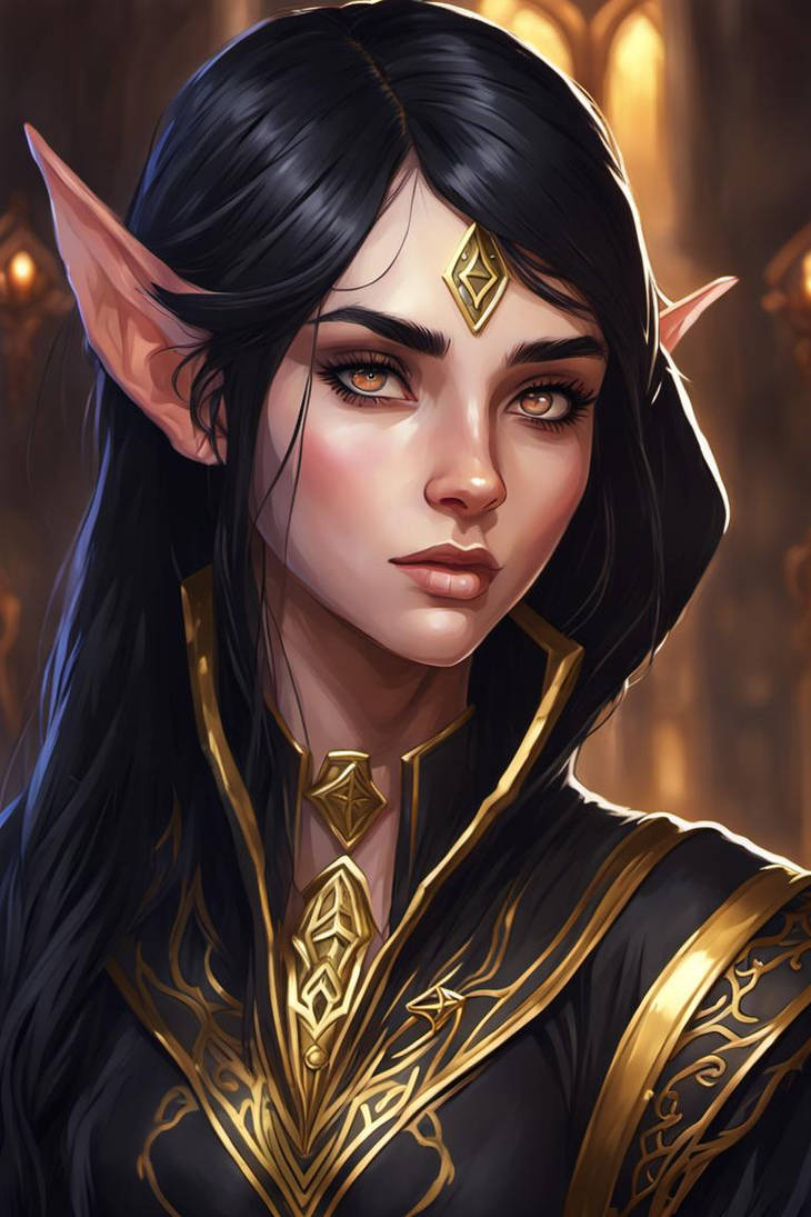 Female Elf Robe Black Hair Female Elf Black Robe Gold Trim by forsaken1171 on DeviantArt