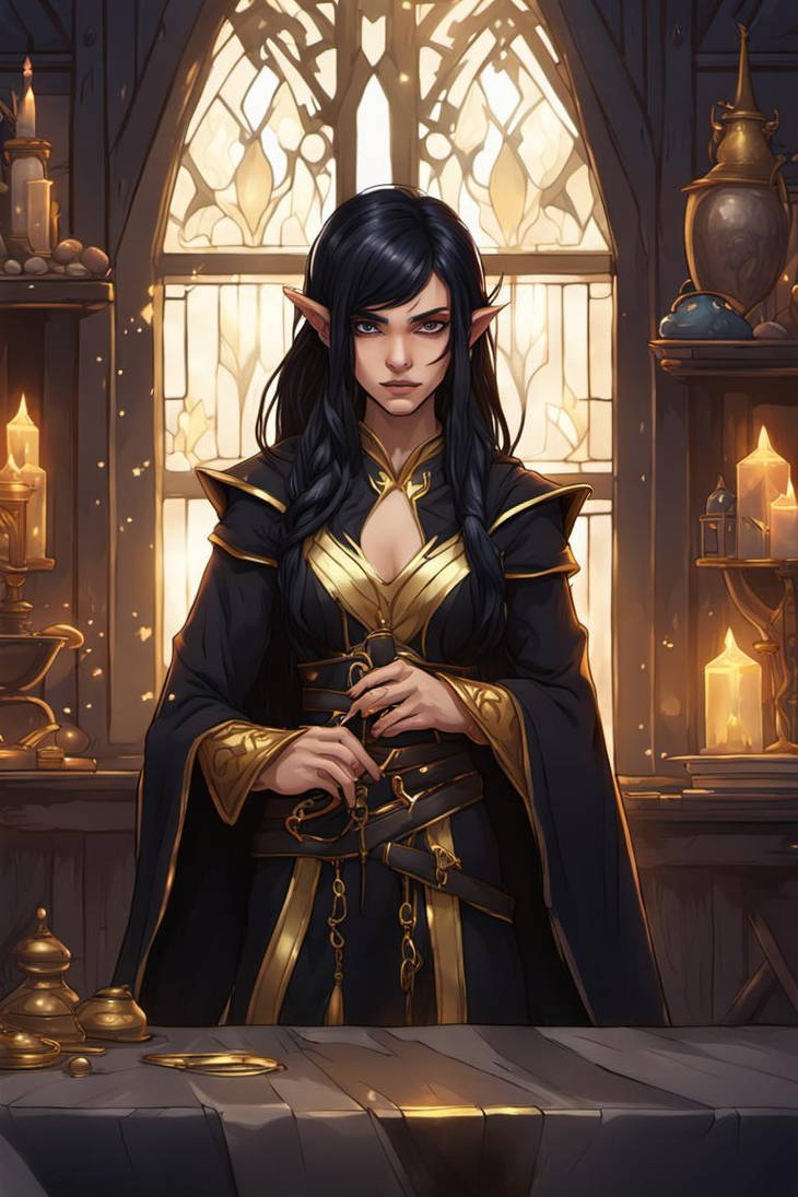 Female Elf Robe Black Hair Female Elf Black Robe Gold Trim by forsaken1171 on DeviantArt