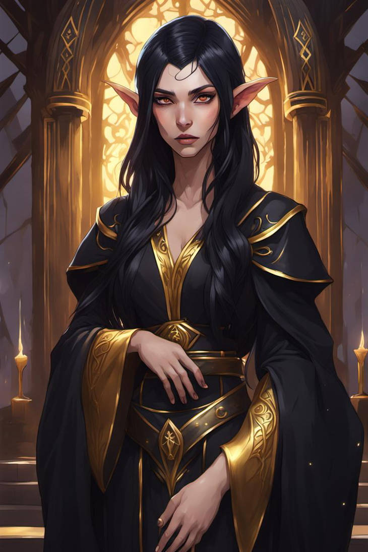 Female Elf Robe Black Hair Female Elf Black Robe Gold Trim by forsaken1171 on DeviantArt