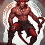 runic tattooed muscular male red skinned Tiefling