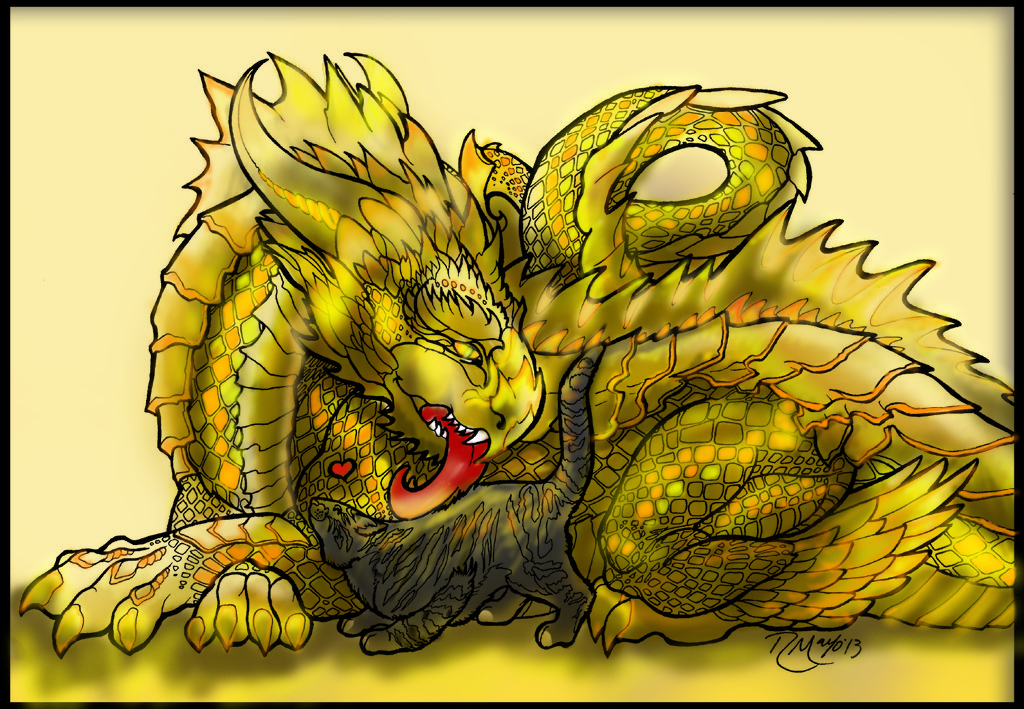 Dragon And Fluffy Lineart Jpg By Rachaelm5-d6w