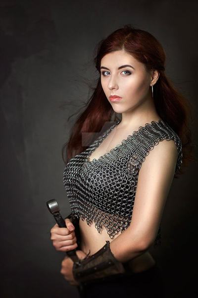 Beautiful girl warrior in chain mail with long red by BlautZauger on