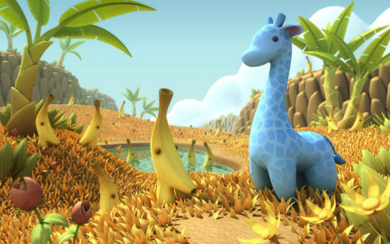 Blue Giraffe in Banana Savannah