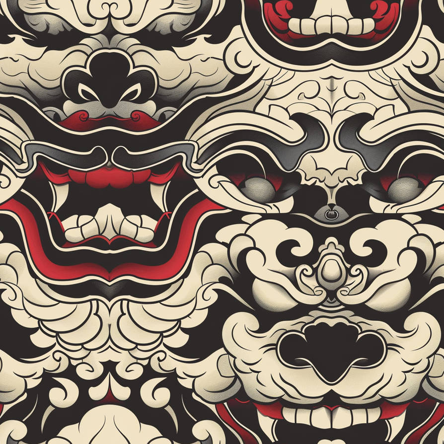 Japanese Mask Pattern Fierce Japanese Mask Pattern and Oni Samurai by baredraft on DeviantArt