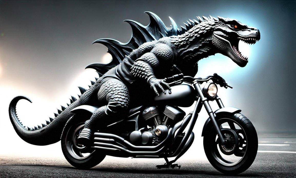 Godzilla riding a motorcycle by TigaTheTipillager202 on DeviantArt