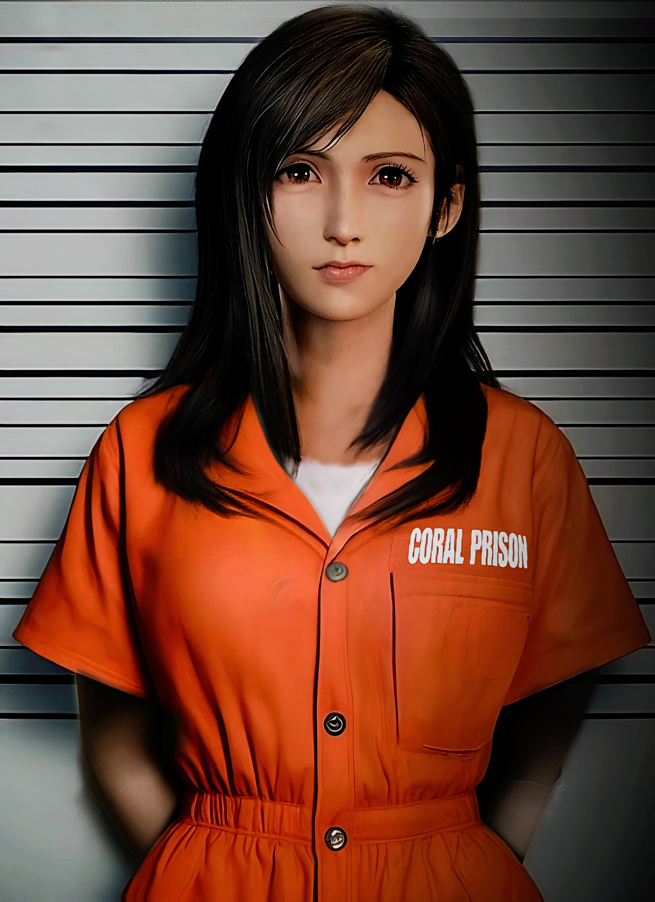 prison uniform, straitjacket, pixai / 2. Tifa - Detained - pixiv