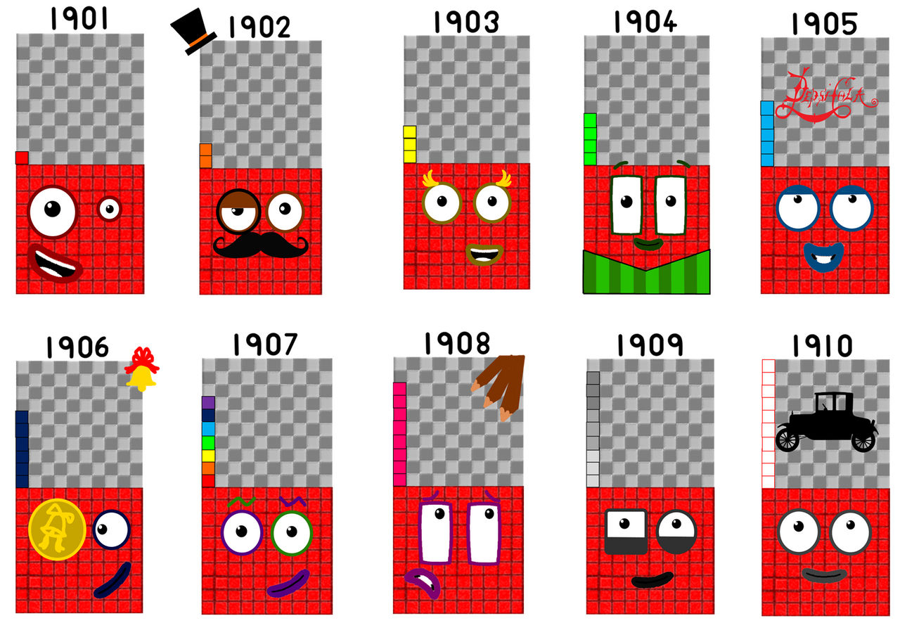 Numberblocks 1901 to 1910 from 20th century by Silviacat3 on DeviantArt