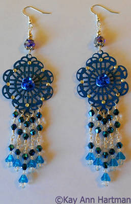 Electric Blue Rose Filigree Lace Earrings