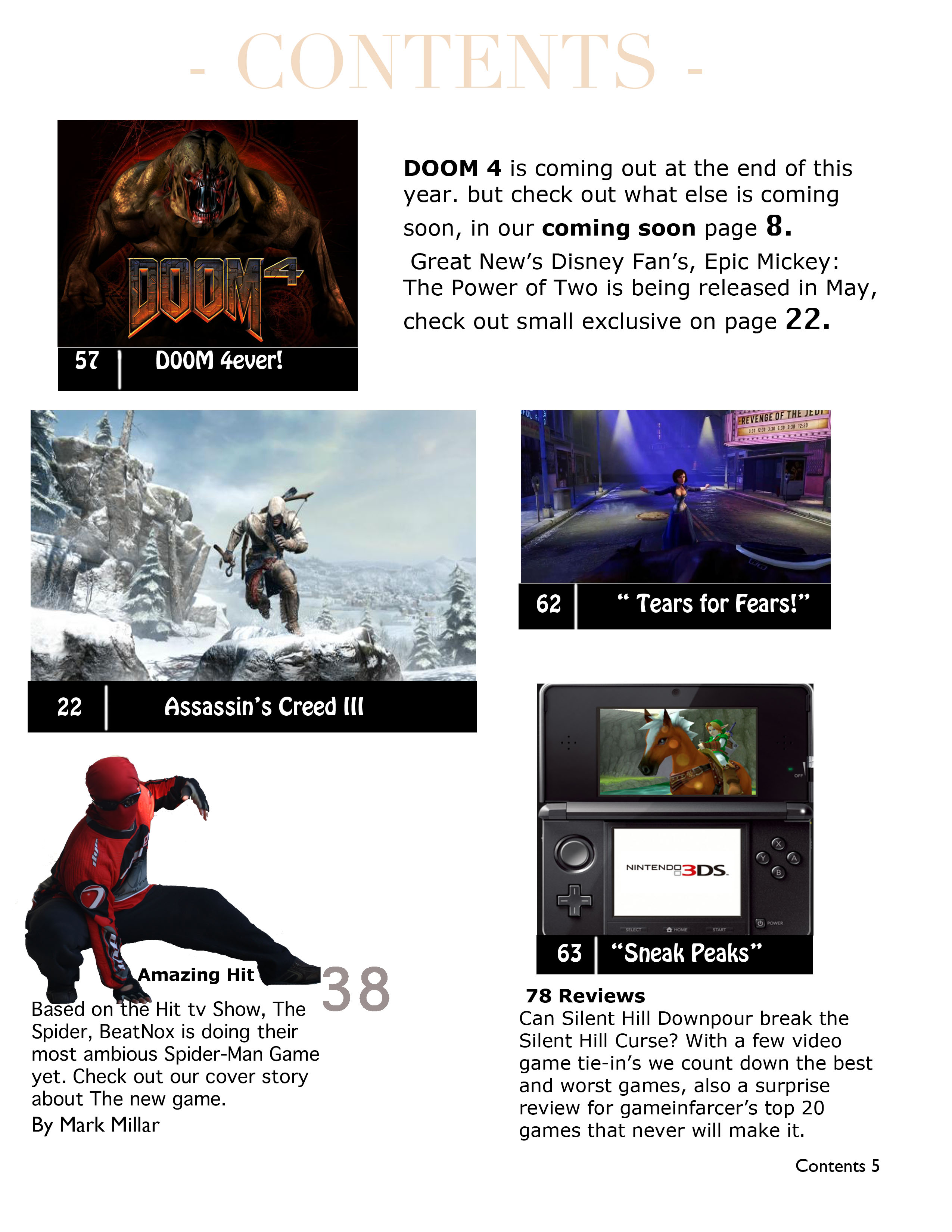 Gameinformer: the spider Table of Contents