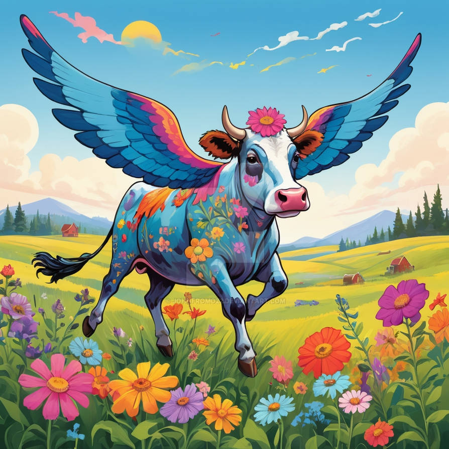 Winged Cows winged cow soars over wildflowers by JohnfromOz2 on DeviantArt