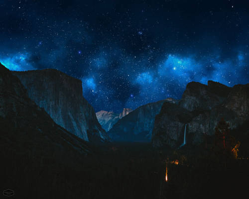 Blue Night Space Mountain Wallpaper
