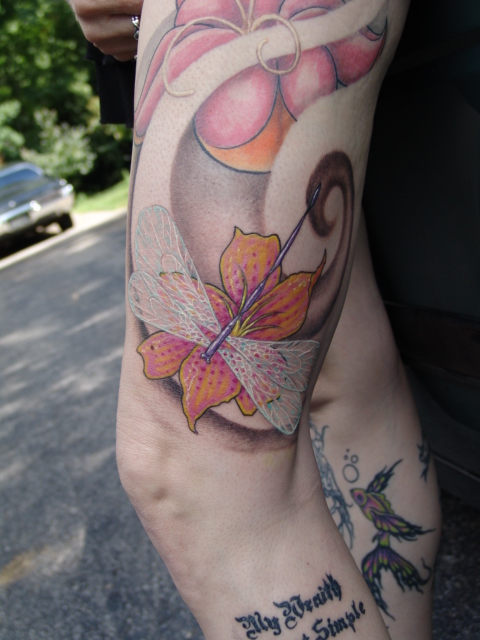 dragonfly tattoo on thigh by 9tattoo