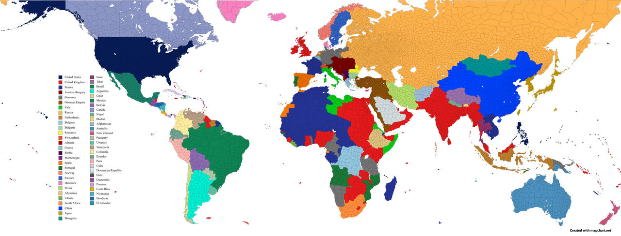 Map of the World in July 1914, in HOI4 provinces by AlexField290 on