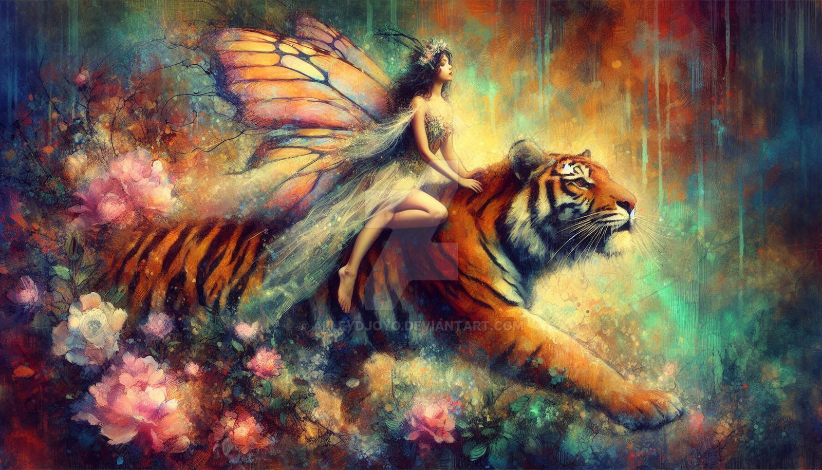Fairy Riding A Raven Beautiful fairy riding a tiger by Alleydjoyo on DeviantArt