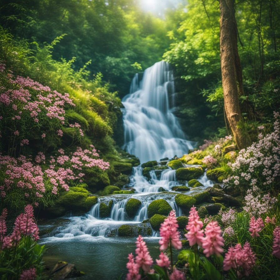 Springtime Waterfall Scene Water fall in forest beautiful scenery spring flow by Jojolegs43 on ...