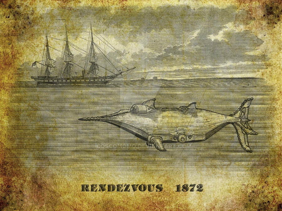 Submarine Boat Rendezvous Old Illustration