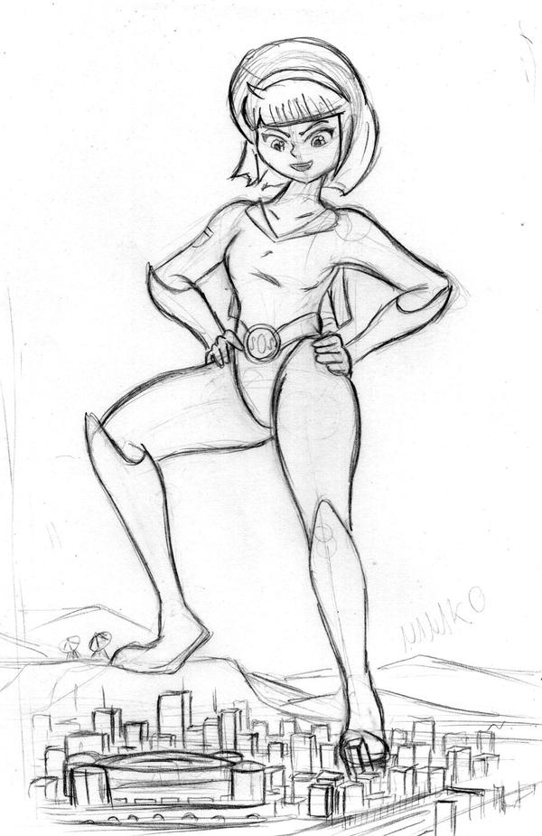 Giantess Sketch - Nana back in town #1 (WIP)