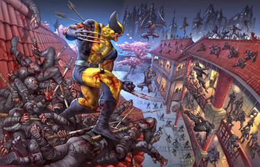 Wolverine vs Ninjas Commission in color