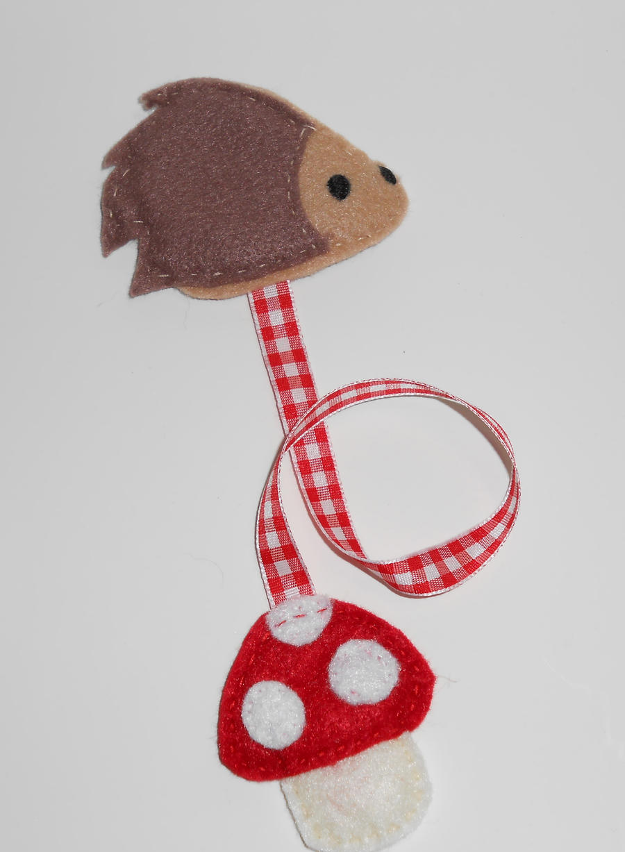 Hedgehog and Mushroom Felt Ribbon Bookmark