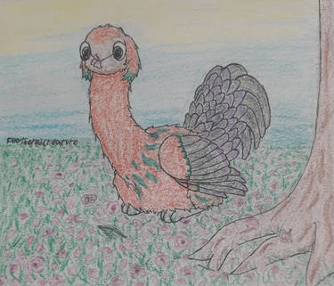 Sitting by the flower tree.