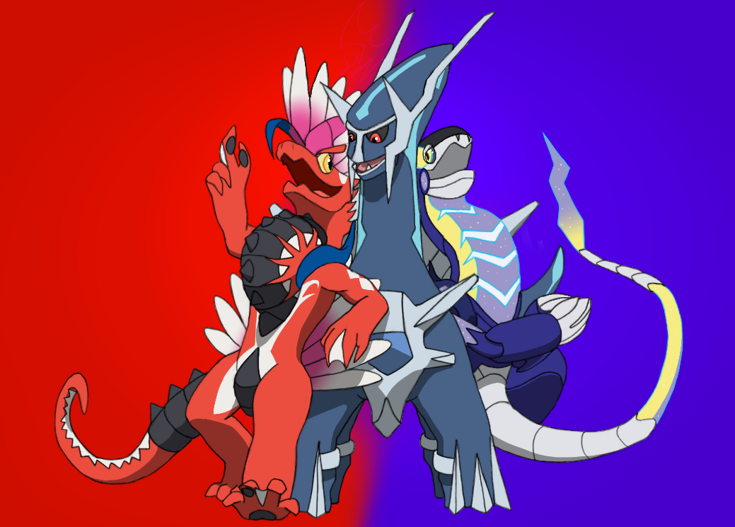 Koraidon, MIraidon and daddy Dialga by elzataerinn on DeviantArt