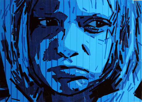 tape art / Blue girl /2014/70x100cm