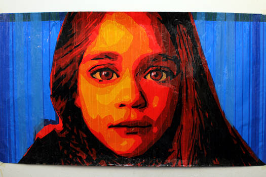 tape art / red girl on blue