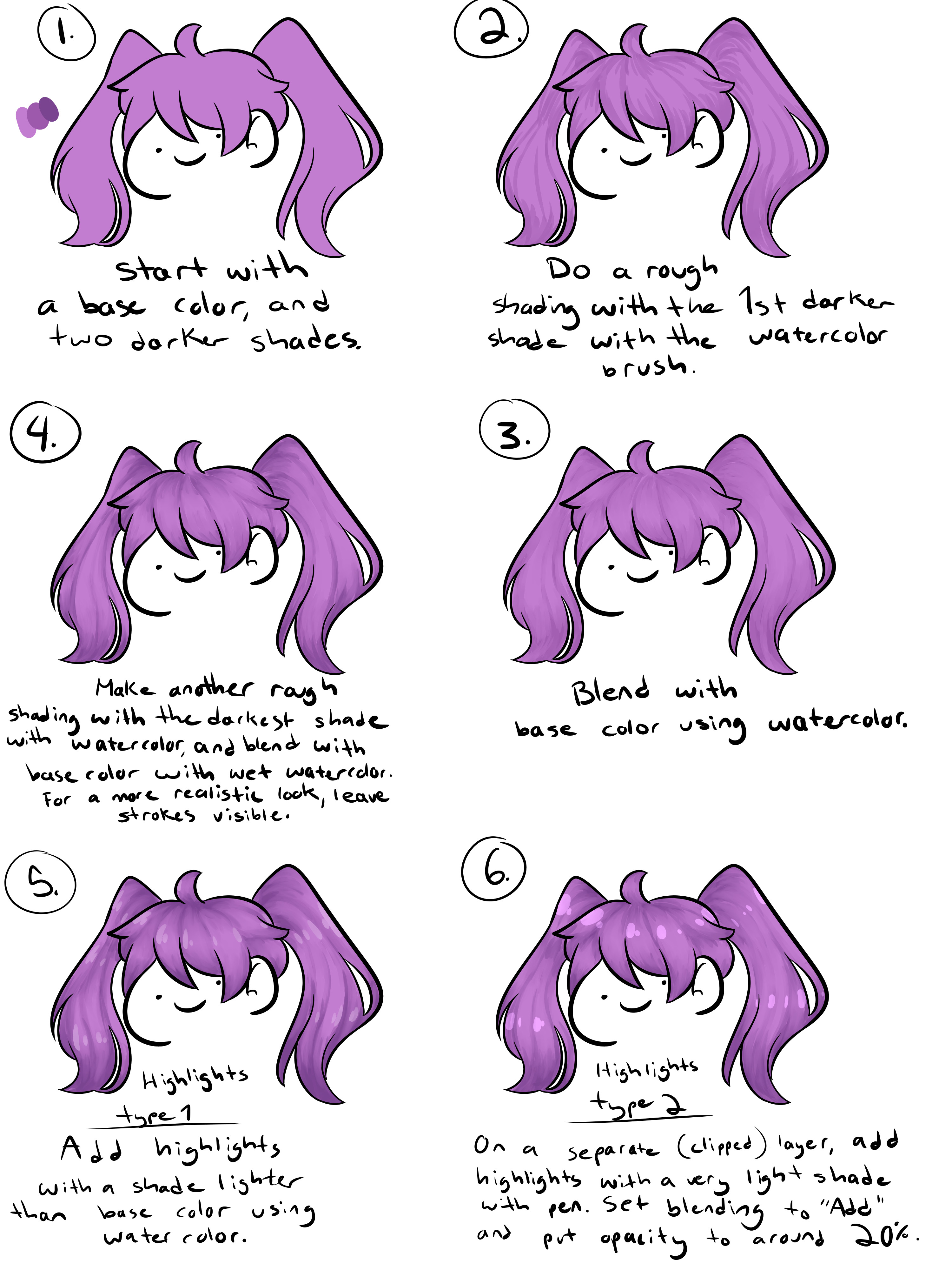 For Beginners] How to paint your character's hair easily!  MediBang Paint  - the free digital painting and manga creation software