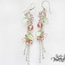 Pink and green wire wrapped dangle earrings