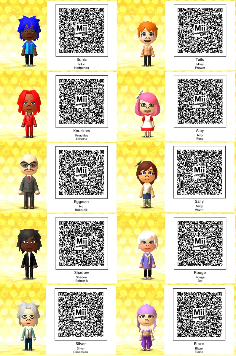 Tomodachi Life-Sonic QR Codes