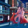 Stylized cityscape at night