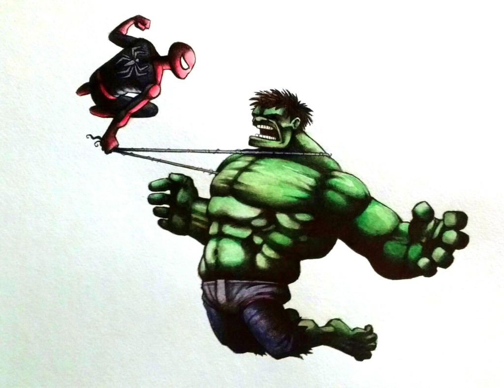 Spiderman vs Hulk watercolor